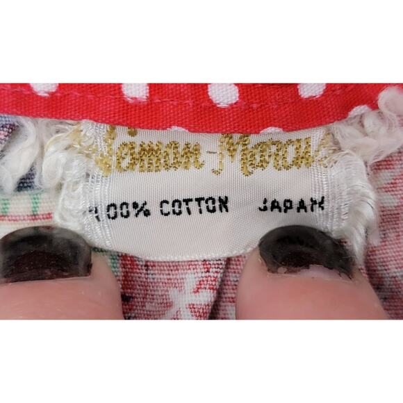 Vintage 70s Neiman Marcus Cotton Patchwork Apron Polka Dot Pockets Retro Kitchen - Picture 5 of 8